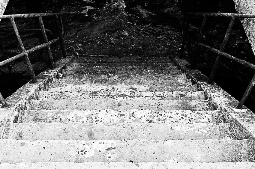 escalier,  mer,  n&b, noir et blanc